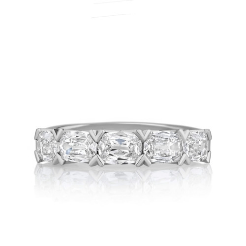 East/ West V Prong  Band with 5 Cushion Diamonds