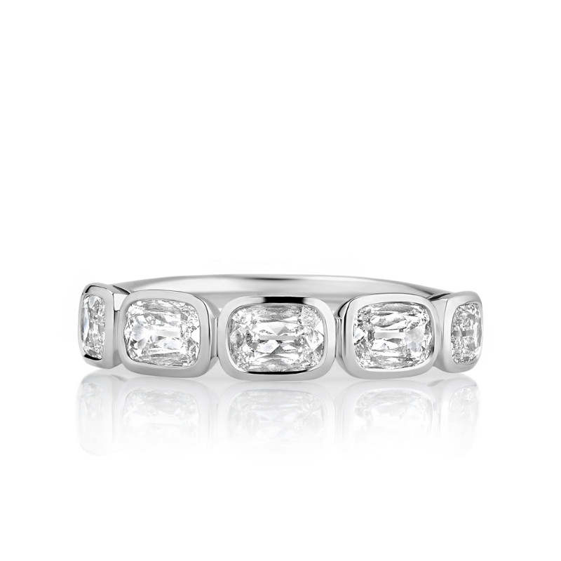 East/ West Bezel Set  Band with 5 Cushion Diamonds