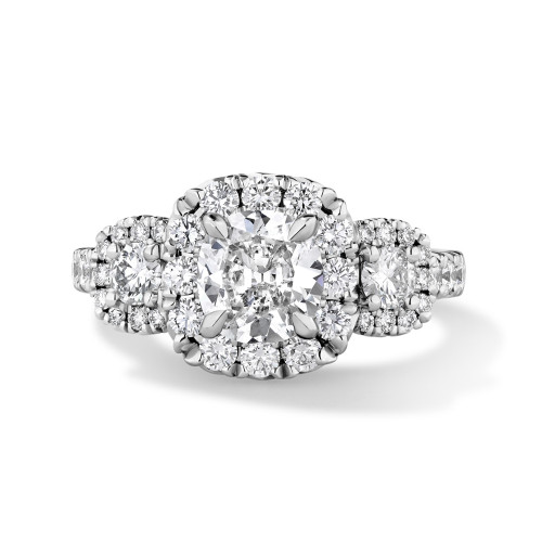 Three Stone Halo Pave Engagement Ring