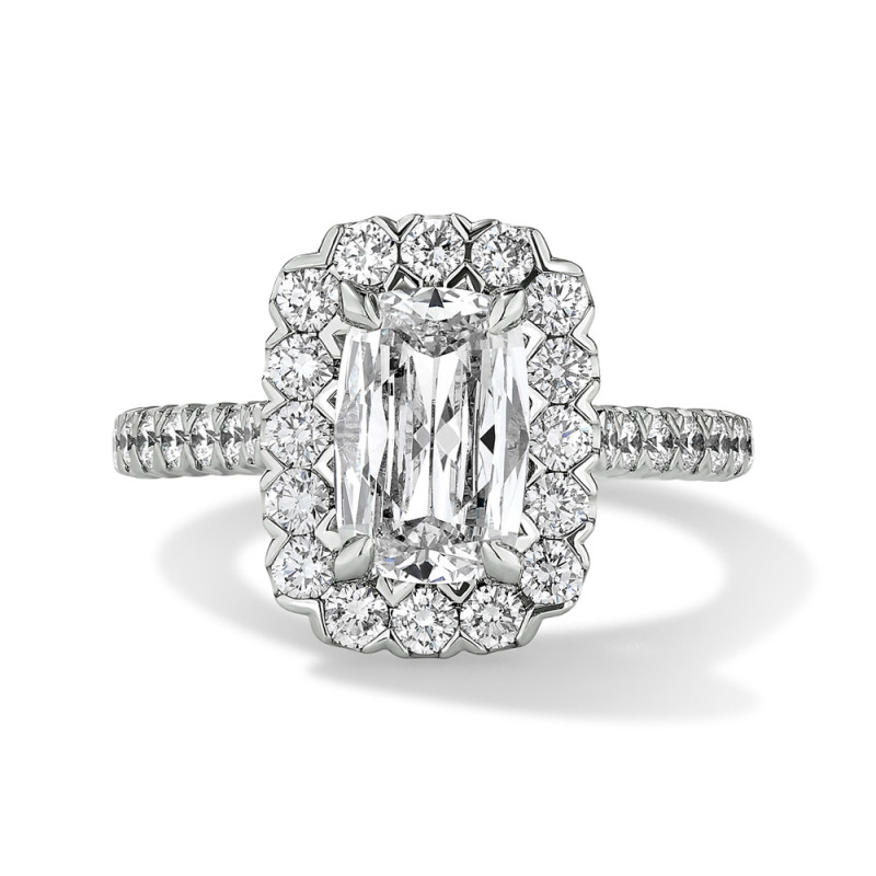 Classic V tip Halo Engagment Ring