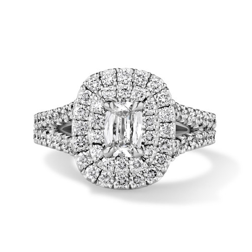 Double Halo Pave Split Shank Engagement Ring