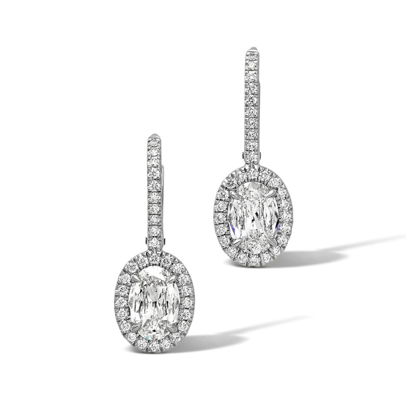 Oval Diamond Drop Earrings with Halo