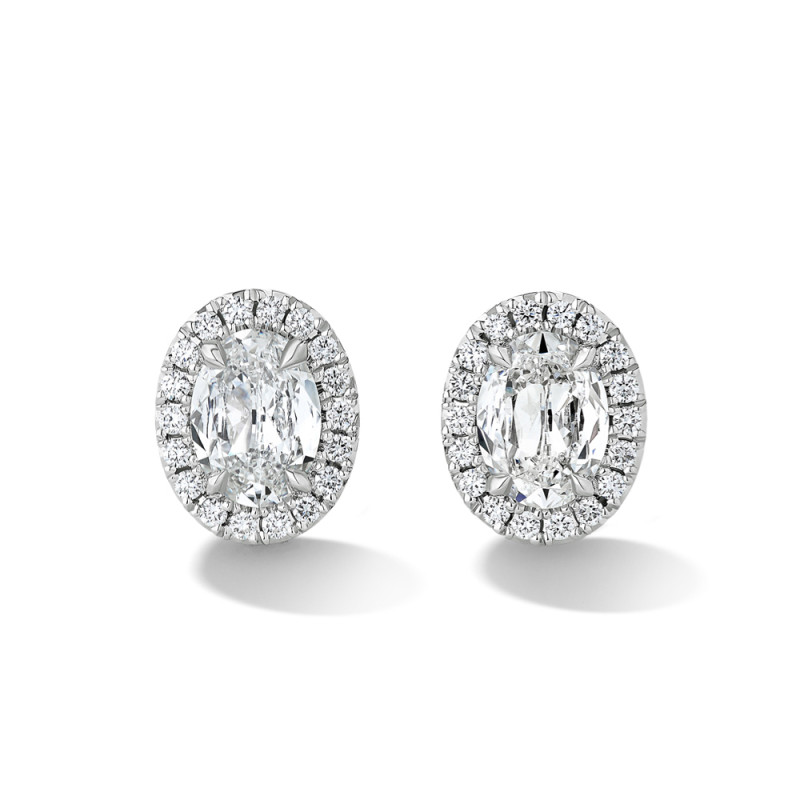 Oval Diamond Drop Studs with Halo