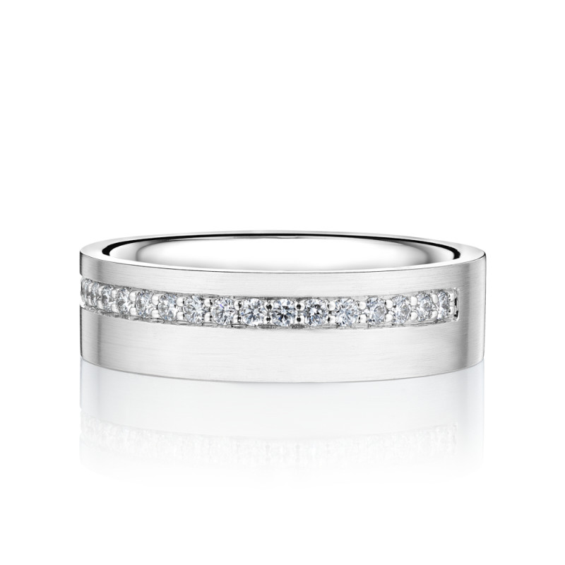 Matte Finished Men's Band with Off-Centered Row of Round Diamonds