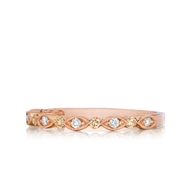 Delicate Brown and White Diamond Band with Round & Marquise Detailing in Rose Gold