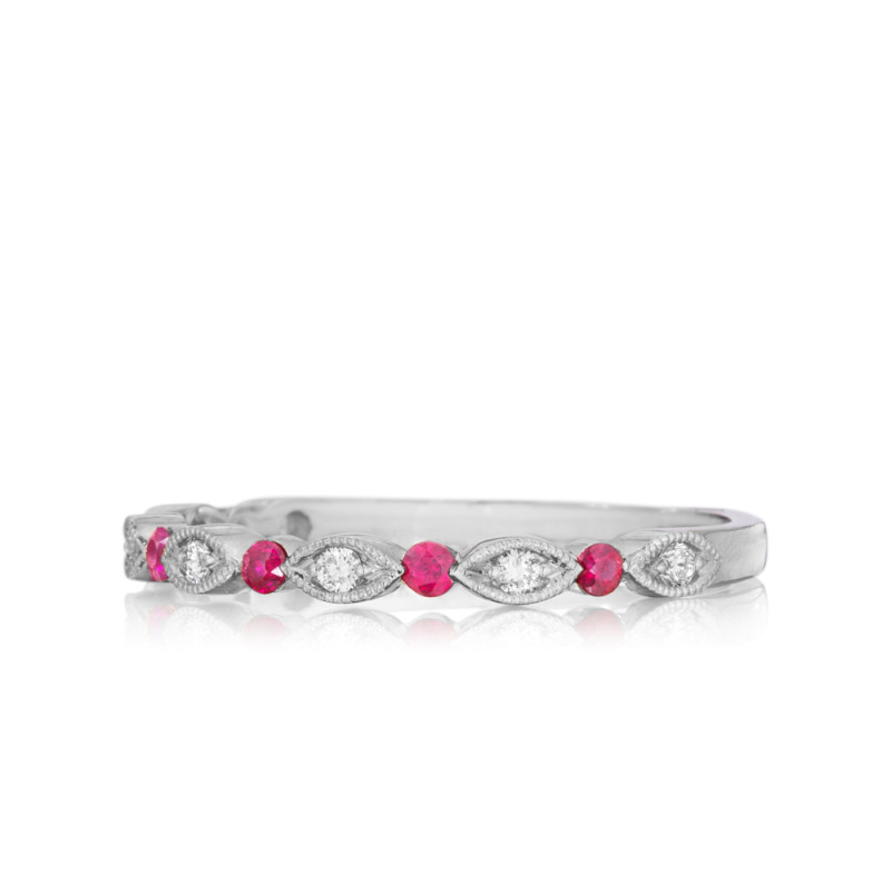 Delicate Diamond and Ruby Band with Round & Marquise Detailing