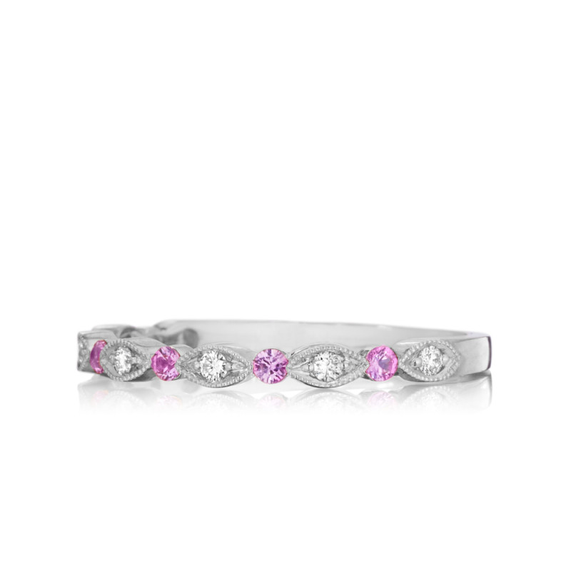 Delicate Diamond and Pink Sapphire Band with Round & Marquise Detailing