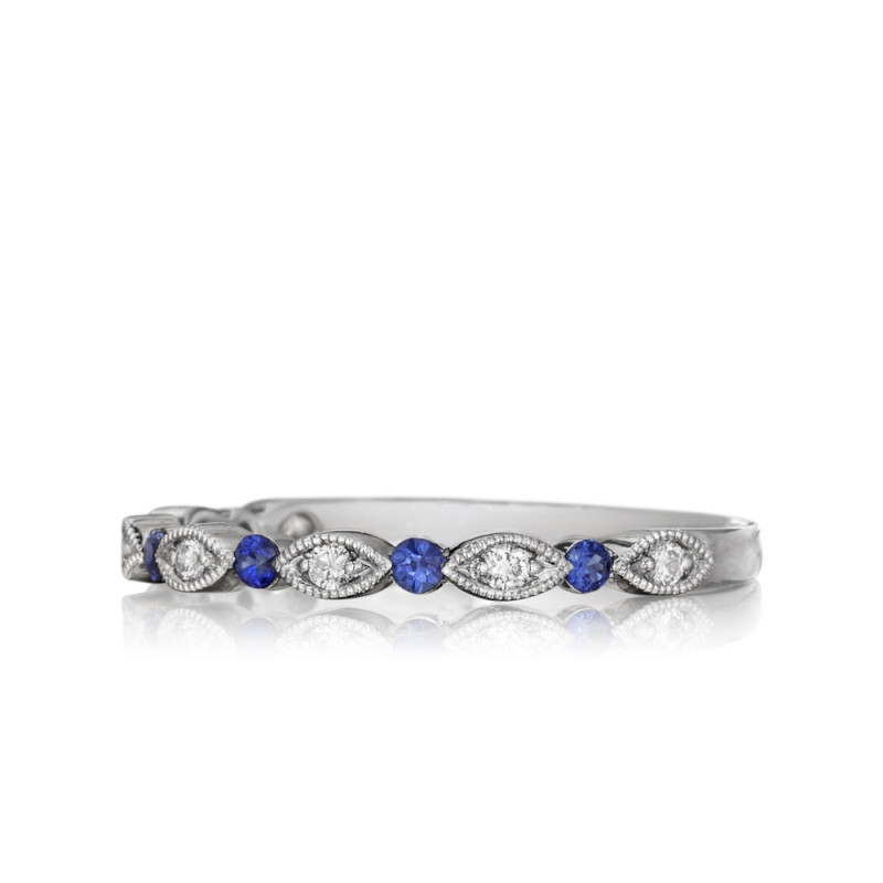 Delicate Diamond and Blue Sapphire Band with Round & Marquise Detailing