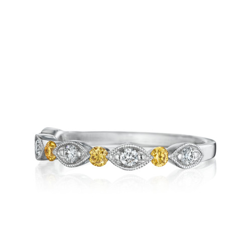 White and Yellow Diamond Band with Round & Marquise Detailing