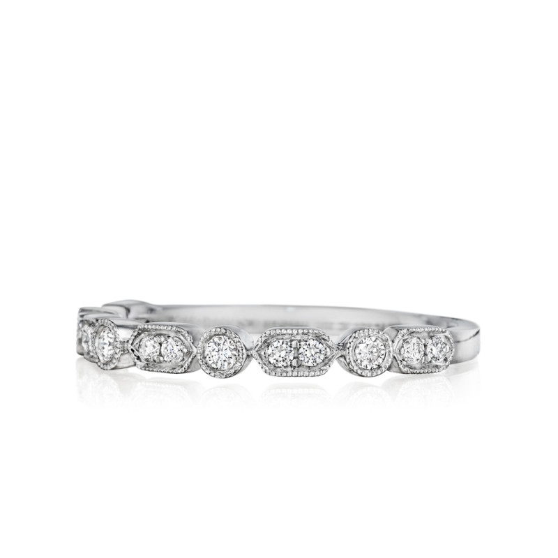 Art Deco Diamond Band with Short Milgrain Rows