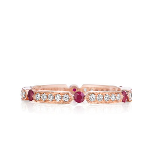 Art Deco Diamond and Ruby Band with Long Milgrain Rows